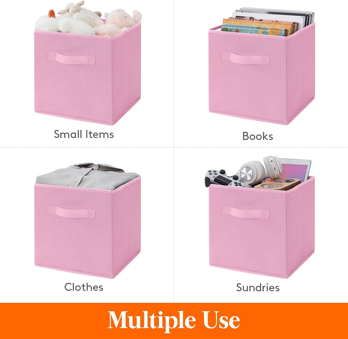 Lifewit 10 Packs Storage Cubes, 11 Inch Cube Storage Bins, Foldable Decorative Fabric Storage Baskets for Organizing Home Organizers with Handles for Shelves, Closet, Pink