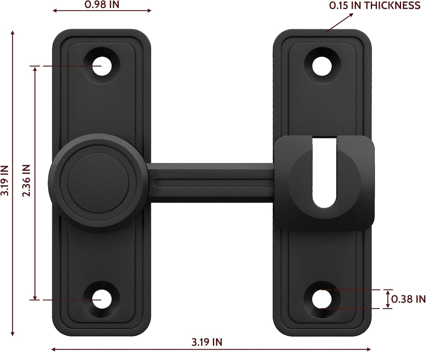 Barn Door Privacy Latch, 90°/180° Swing Slide Lock, Zinc-Alloy, Adhesive or Screw Mount, Interior Use for Bathroom/Bedroom/Closet/Shed, Includes Screws & Glue - Black