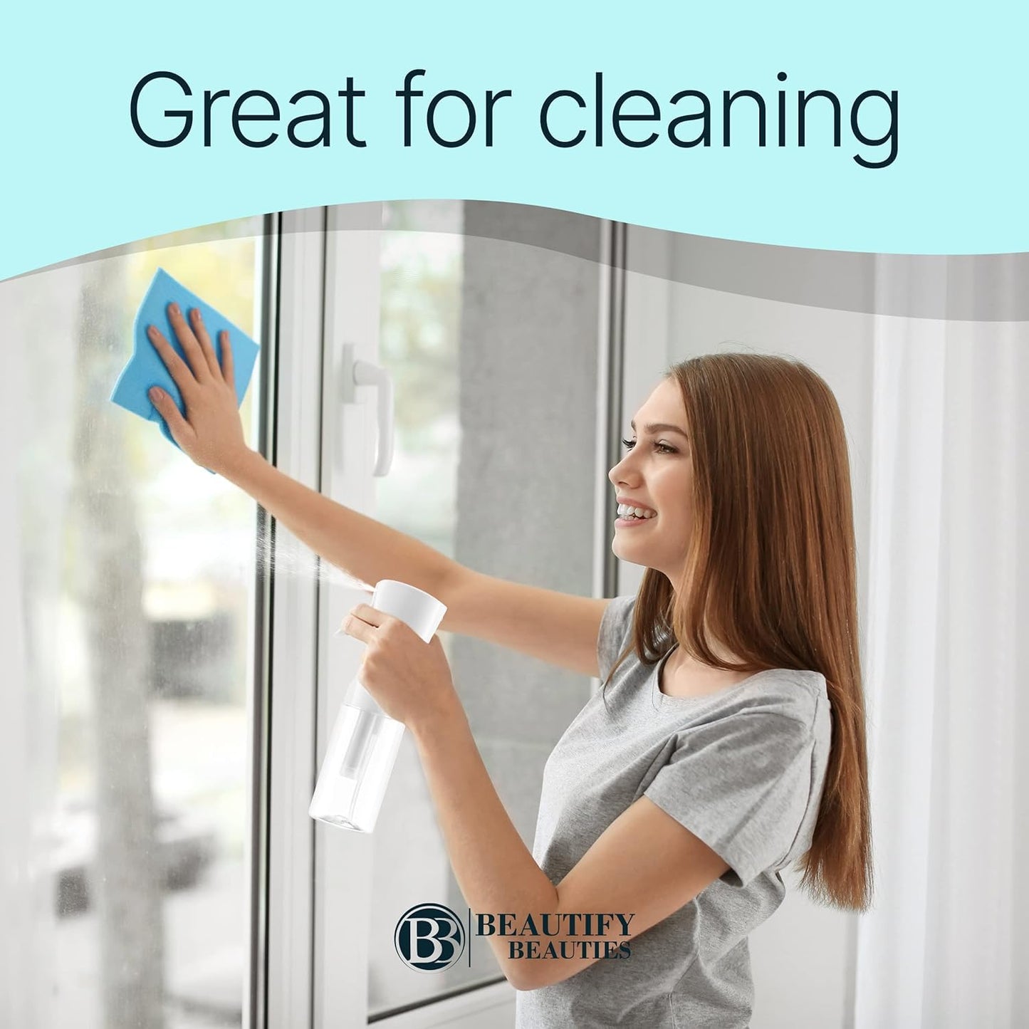 BeautifyBeauties Hair Spray Bottle – Ultra Fine Continuous Water Mister for Hairstyling, Cleaning, Plants, Misting & Skin Care (White, 6.8 Ounces)