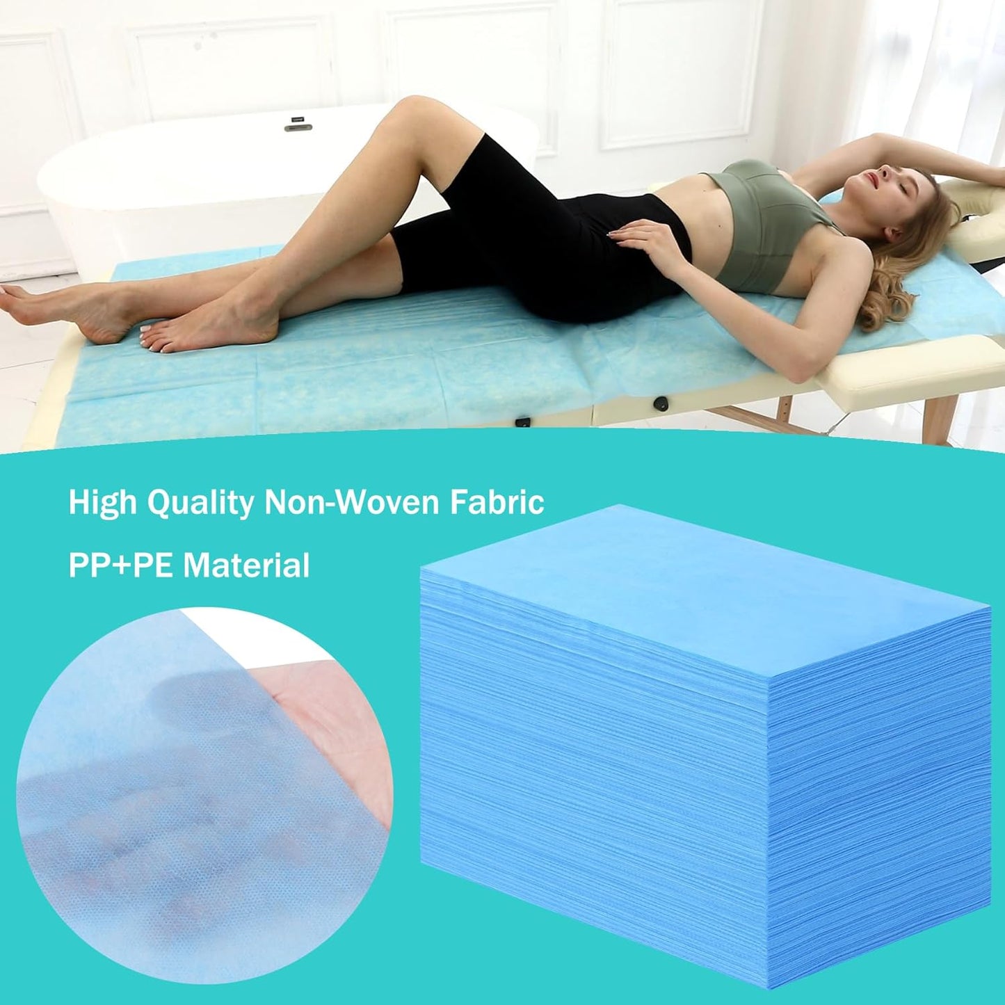 Disposable Bed Sheets for Massage Table 200 Pcs 31" x 71" Waterproof Massage Table Sheets Soft Non Woven Fabric SPA Massage Table Bed Cover Breathable for Beauty Tattoos Waxing Travel (Blue)