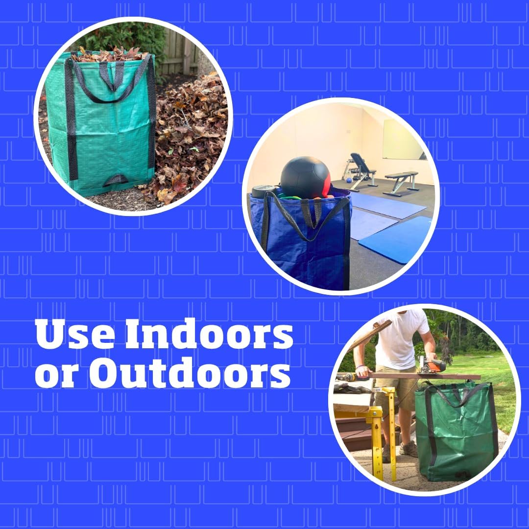 DURASACK Heavy Duty Home and Yard Bags 48-Gallon Reusable Self-Standing Lawn and Leaf Bags Garbage Can with Reinforced Handles, Gingham Blue, 3 Pack