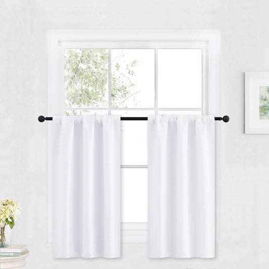 RYB HOME White Kitchen Curtains 30 inch Tier Curtain Treatment for Living Room Privacy Thermal Insulate Shades for Closet RV Camper Basement Window, W 42 in x L 30 in, Set of 2 Panel