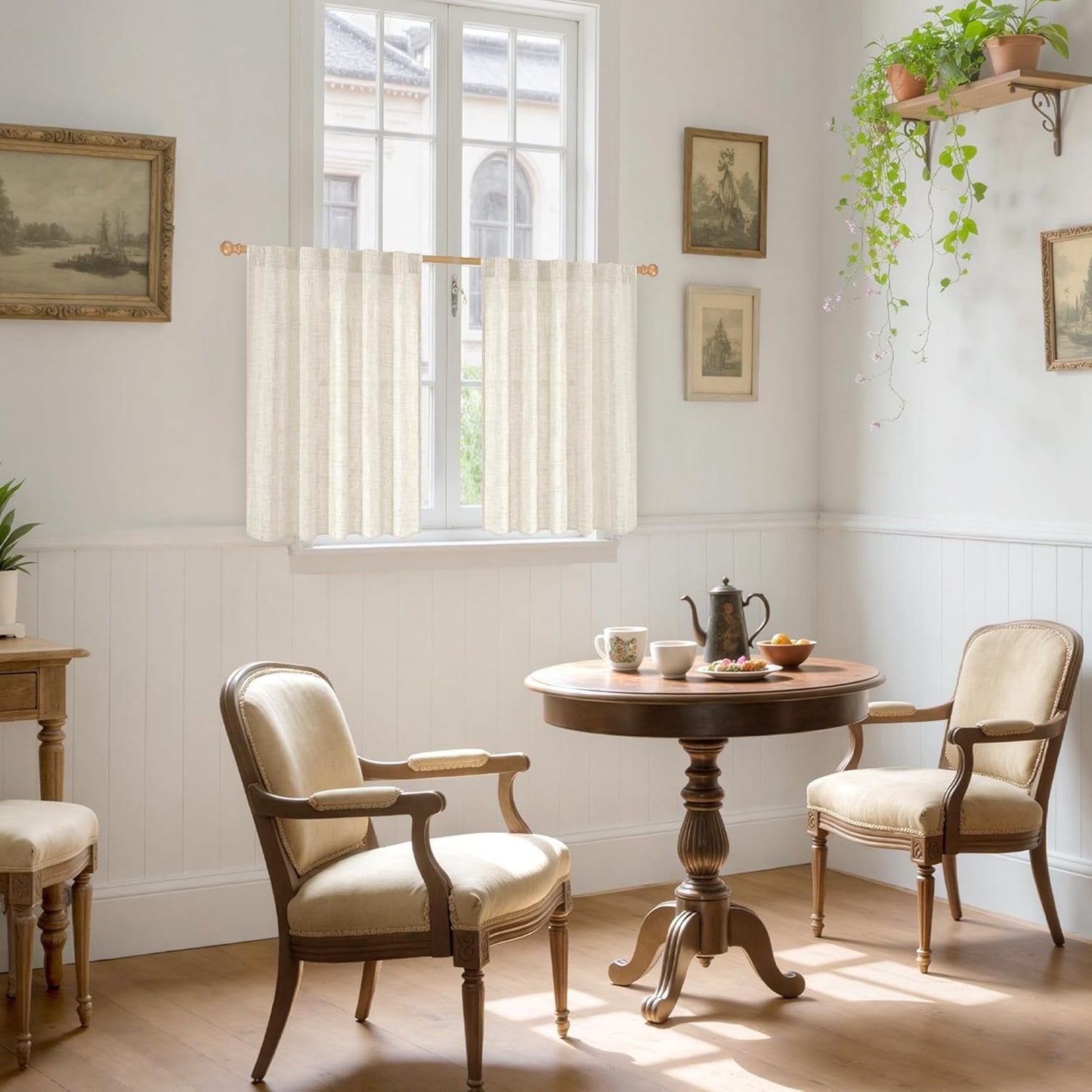 YoungsTex Short Linen Curtains 36 Inch Length for Kitchen Window, Light Filtering Drapes Semi Sheer with Rod Pocket Back Tab for Bathroom Cafe, 2 Panels, 42 X 36 Inch