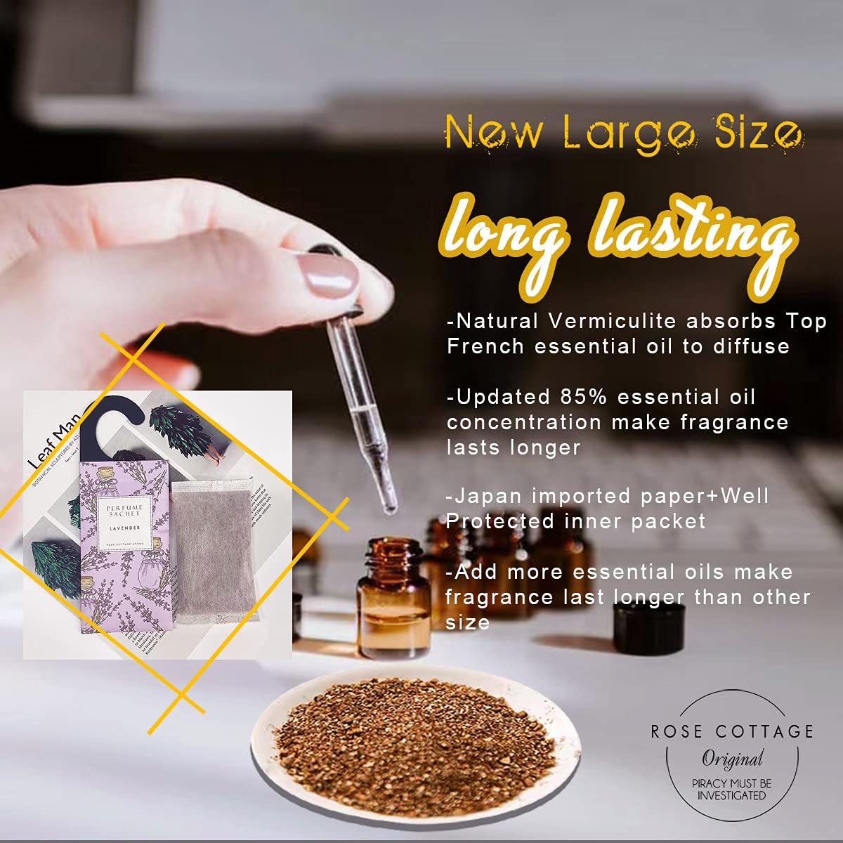 ROSE COTTAGE Large 12 Packs Sugar Grace Hanging Closet Deodorizer Air Freshener Long Lasting Scented Sachets Smell Goods for House