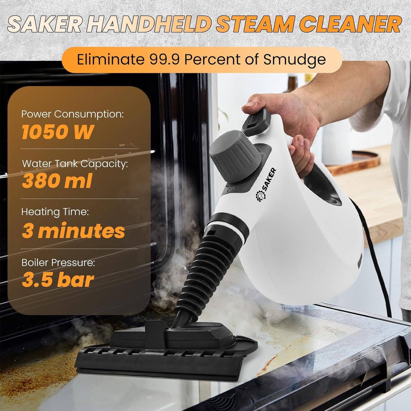 Saker Handheld Steam Cleaner New,Portable Steam Cleaner for Home,1050W Steam Cleaner,9 Fiber Cloths for Quick Heating & Deep Cleaning of Floors, Cars, and Kitchen