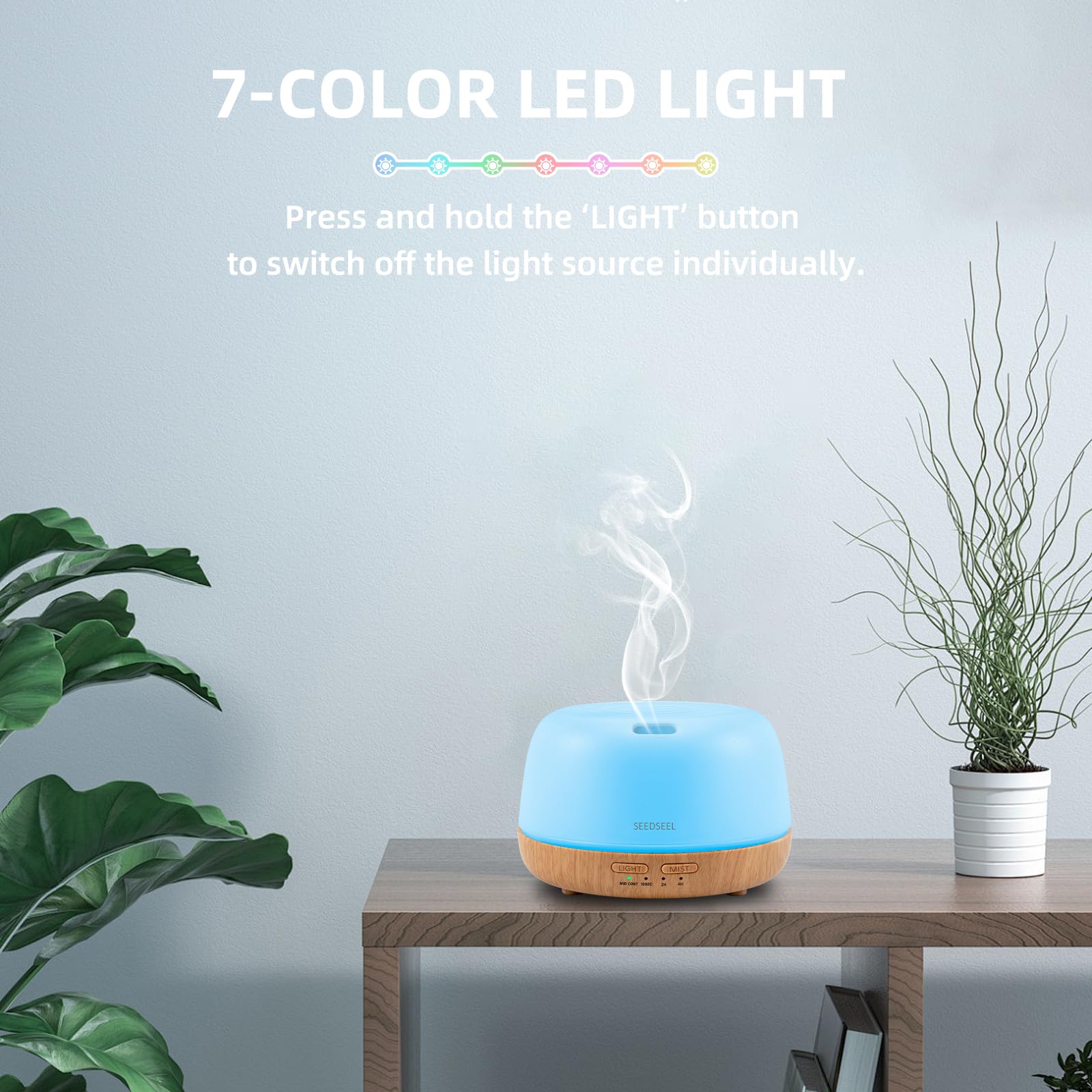 SEEDSEEL 300ML Essential Oil Diffuser with 7-Color LED Lights and Remote Control, Modern Minimalist