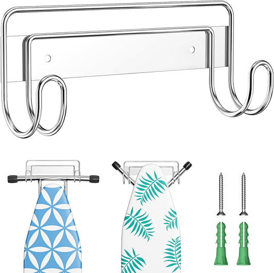 Ironing Board Hanger Wall Mount, Ironing Board Holder for T or Y Leg, Stainless Steel Iron Board Hanger, Laundry Room Wall Hook for Iron Board Holder