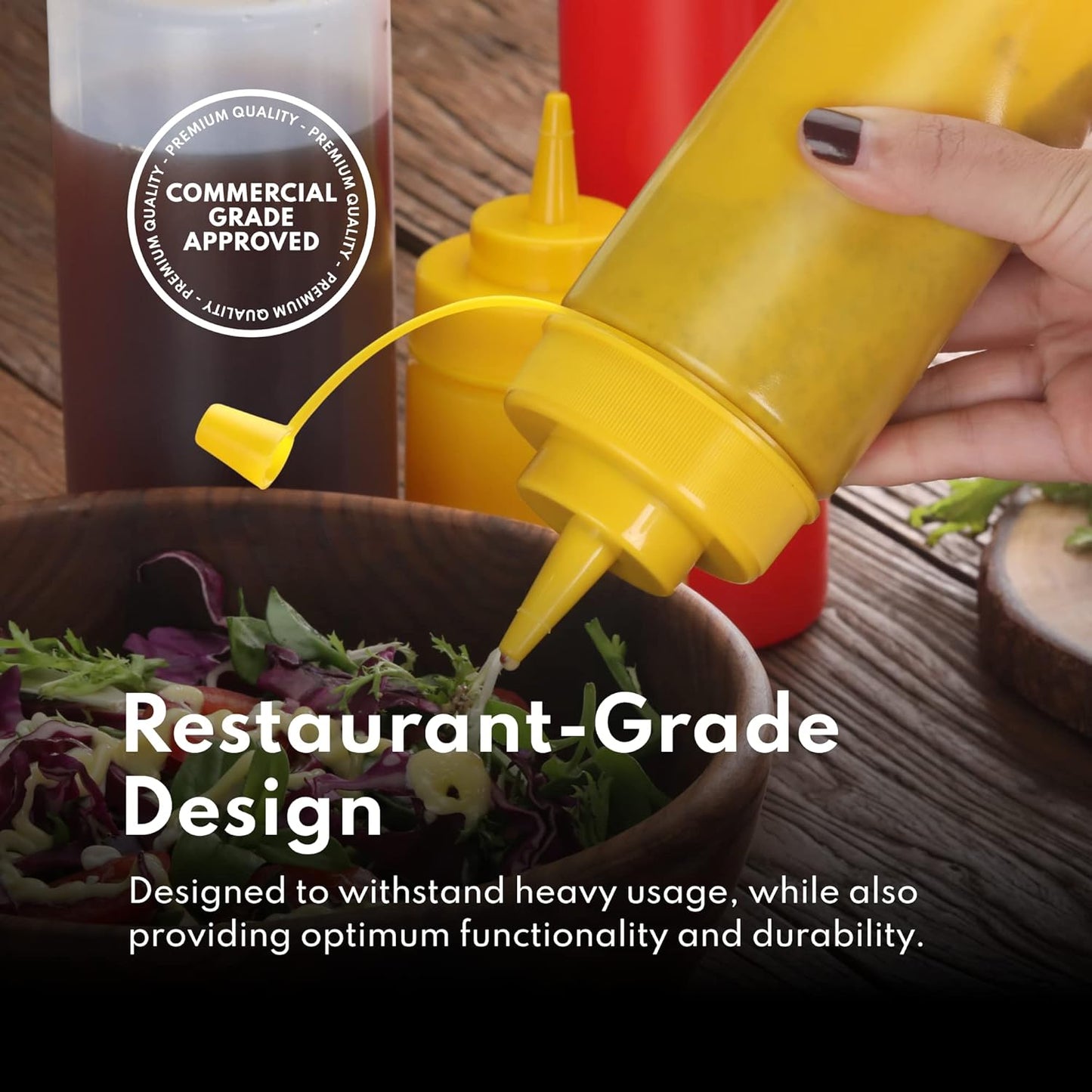 New Star Foodservice 26405 Squeeze Bottles, Plastic, Wide Mouth, 24 oz, Red, Pack of 6