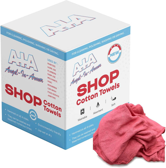 Angel-in-Armor Shop Towels (14”x14”) – 1000 Unit Box of Lint-Free Cotton Shop Towel Cleaning Rags