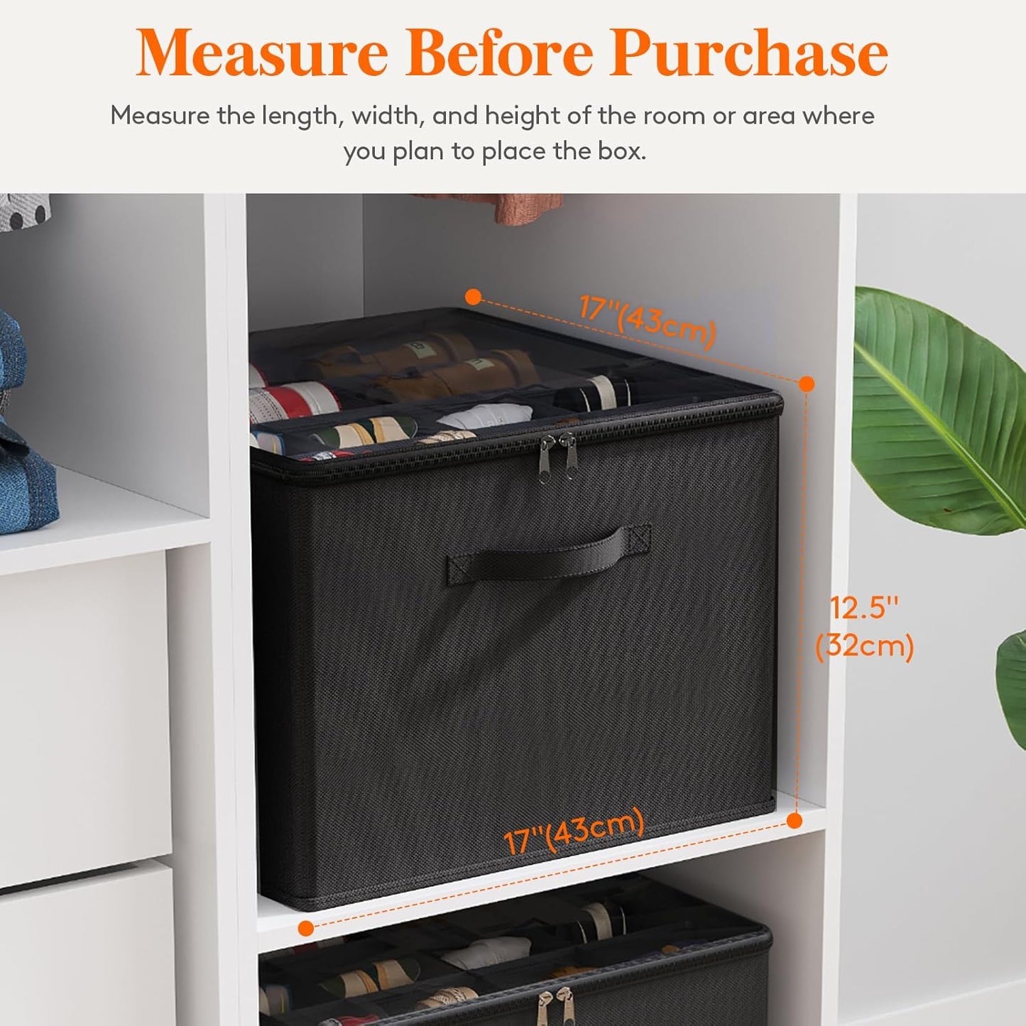 Lifewit Shoe Storage Organizer for Closet Fits 12-16 Pairs, Fabric Large Shoe Box Storage Container with Clear Cover, Foldable Bins Fit for Boots Heels Sneakers 17"(L) x 17"(W) x 12.5"(H) 2 Pack Black