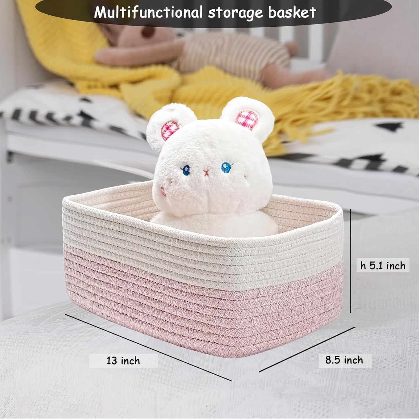 COMFY-HOMI 13" x 8.5" x 5.1" Storage Baskets for Organizing | Cotton Rope Woven Basket | Toy Storage Bin Box | Basket for Shelves, Closet Organizer Bin, Decorative Closet Shelf, 3 Pack, white/pink