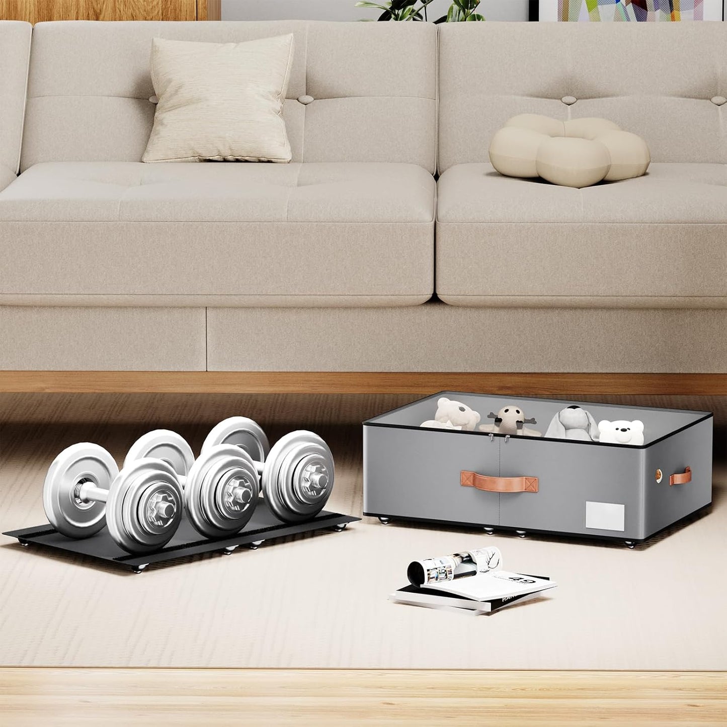 Under bed Storage With Wheels,Large Capacity 10 inches Height Storage Bins,Rolling Under bed Shoe Storage Containers,Under bed Storage Drawers for clothes & blankets