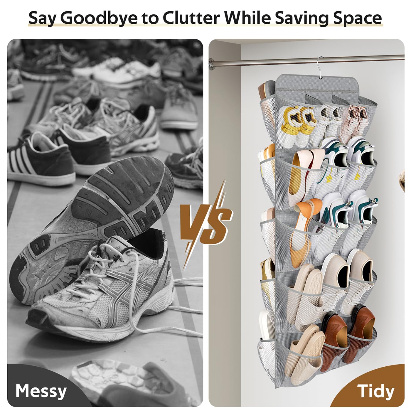 MISSLO 30 Large Pockets Dual Sided Hanging Shoe Organizer for Closet with Rotating Hanger Hanging