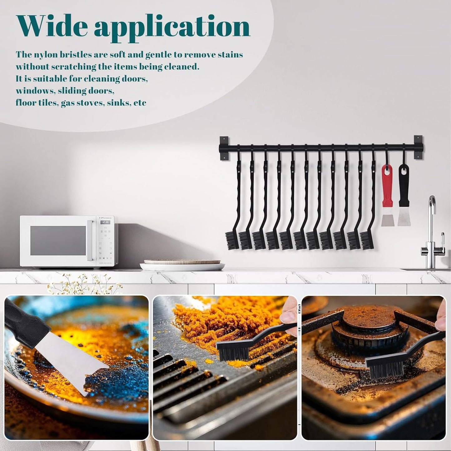 48 Pcs Mini Nylon Brush Set, Nylon Scratch Brush with Curved Handle, Cleaning Weld Slag and Rust