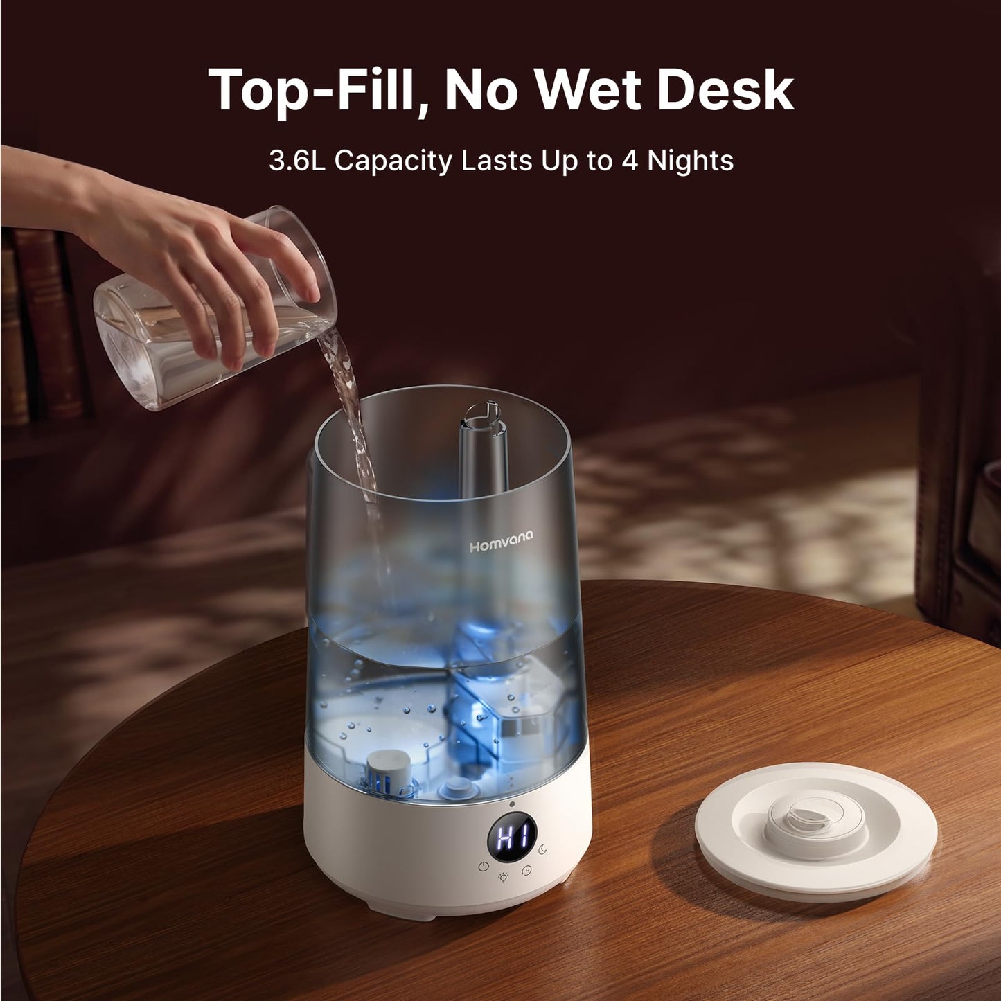 Homvana 3.6L Top-Fill Cool Mist Humidifiers for Bedroom, Large Room(Grey)