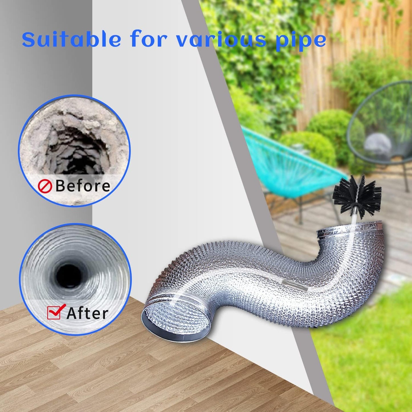 HOKLNUSE Dryer Vent Cleaner Kit Chimney Sweep Cleaning Tools Pellet Stove Cleaner Kit Air Dryer Duct Fireplace Brushes for Easy Lint Cleaning with 4" and 6" Brush Heads (Heavy Duty, 25Feet)