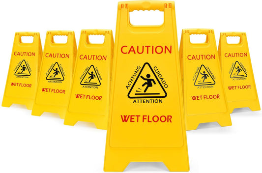 MATTHEW CLEANING 25'' Industrial Wet Floor Sign 6 Pack 2-Sided Safety A-Frame Birght Yellow