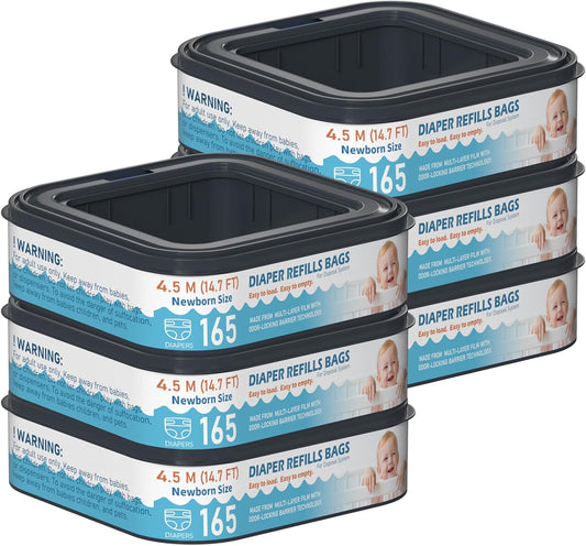 Square Starter Refills Disposal Bags Refill Compatible with Diaper Genie Compact and Select Pails (Not Fit Classic Version Pails), Hold Up to 165 Newborn-Sized Diapers Per Refill, 6 Pack