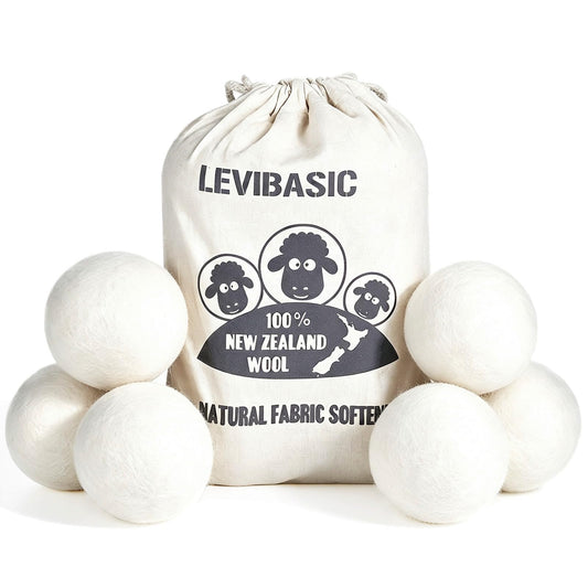 LEVIBASIC Wool Dryer Balls 6 Pack, 100% New Zealand Wool to Core
