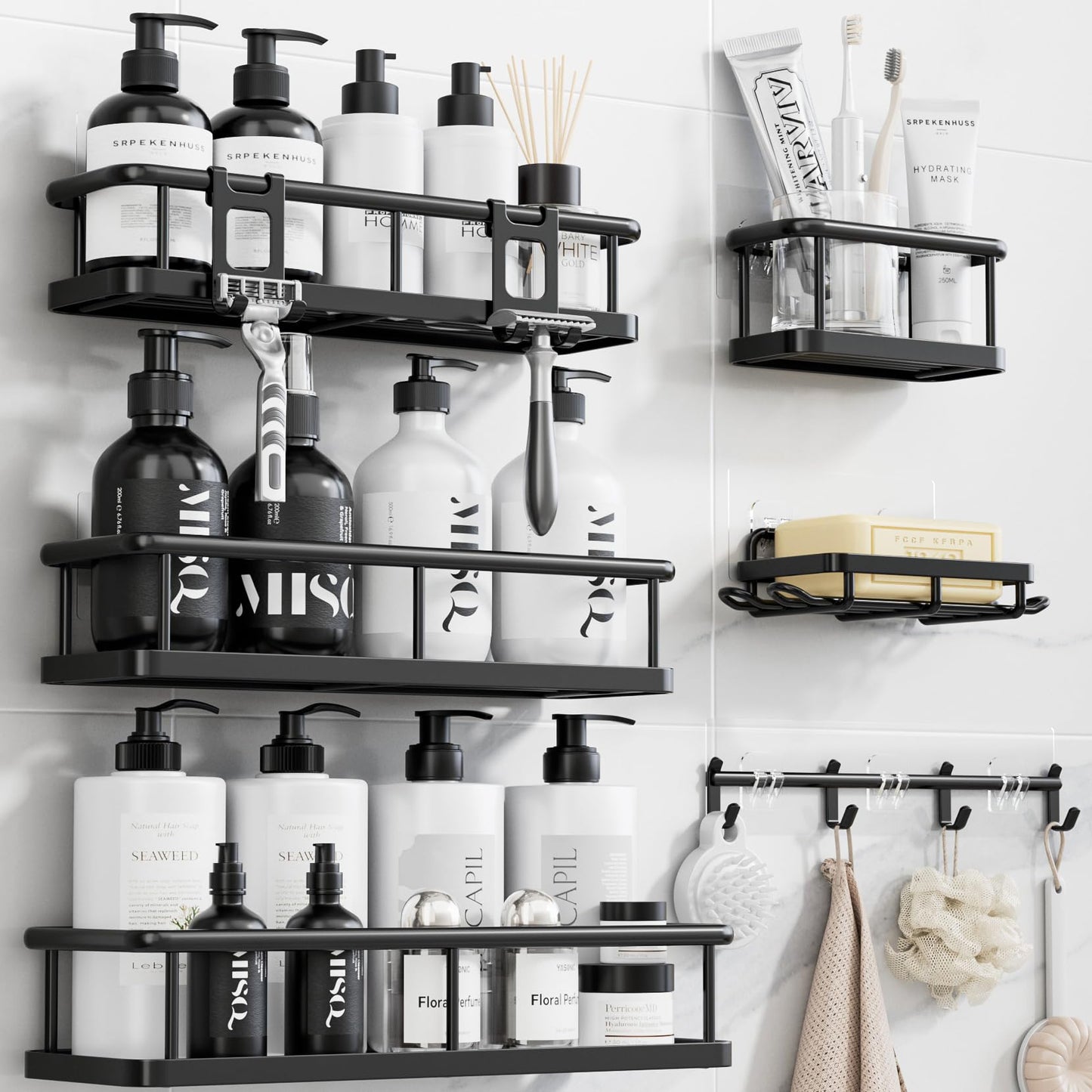 YASONIC Shower Caddy Adhesive, Rustproof Shower Organizer with Soap Holder, Large Capacity Shower