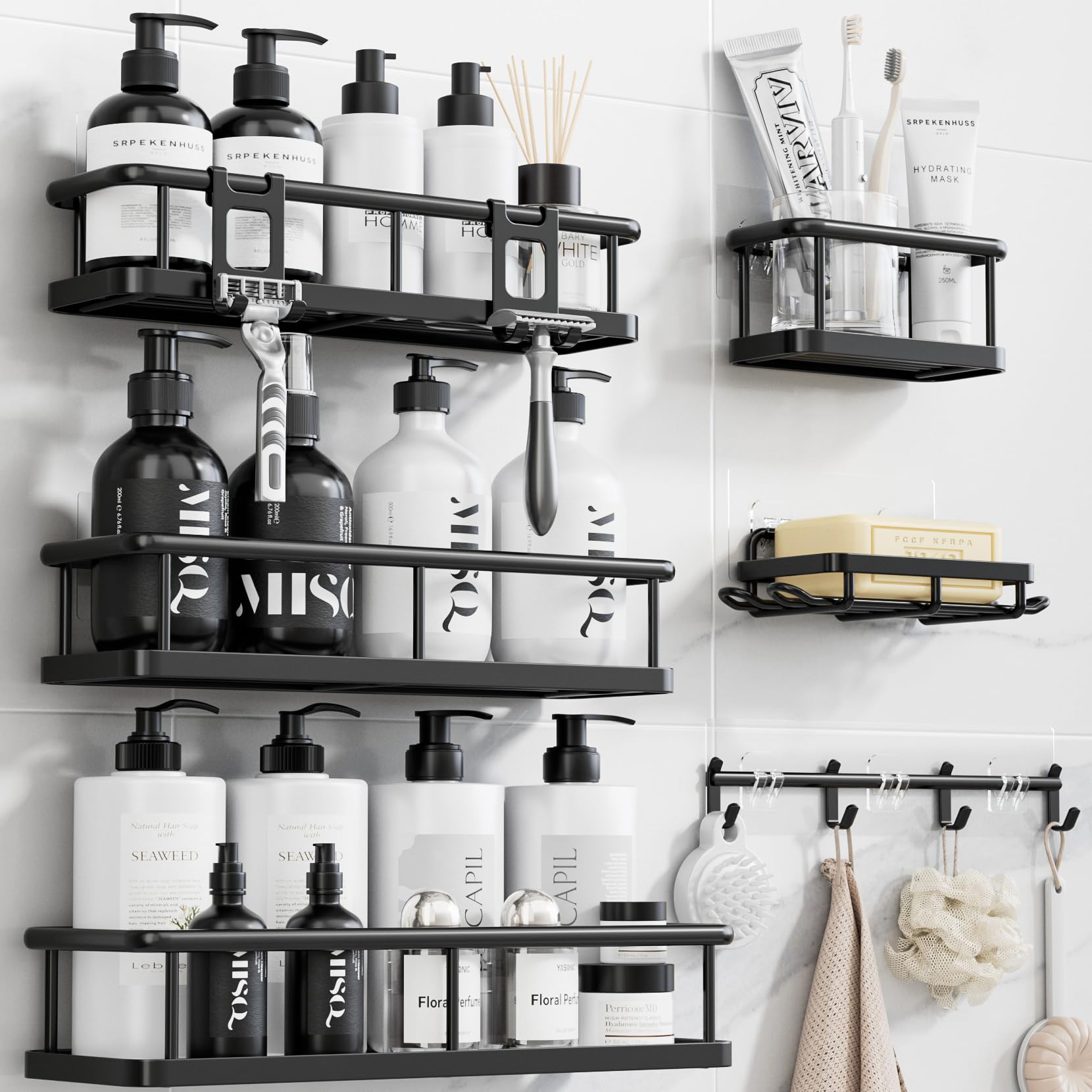 YASONIC Shower Caddy Adhesive, Rustproof Shower Organizer with Soap Holder, Large Capacity Shower