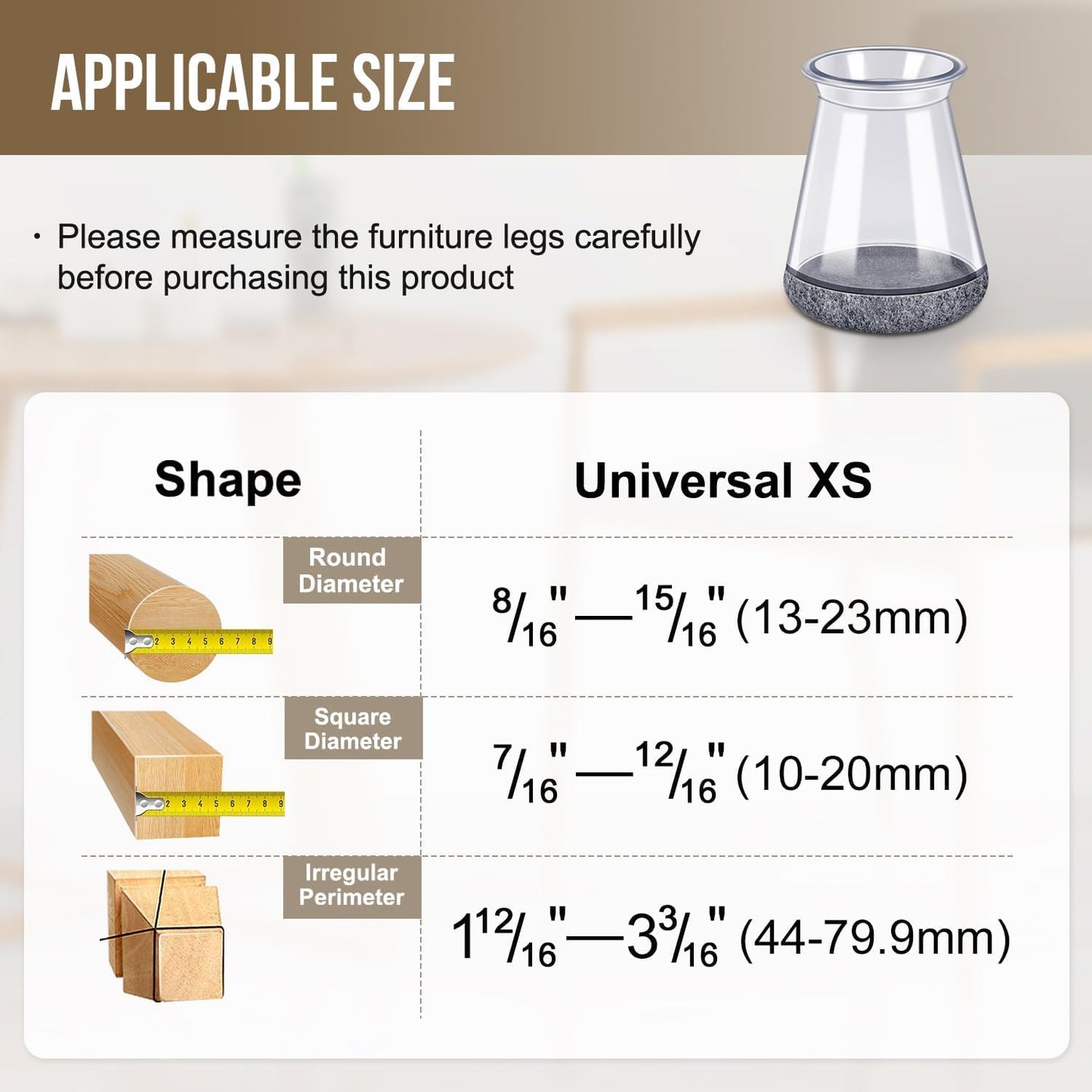 BUMACO Chair Leg Floor Protectors Chair Leg Protectors for Hardwood Floors Silicone Pads Covers to Protect Floors Clear-20 Pcs Universal XS (8/16"-15/16")