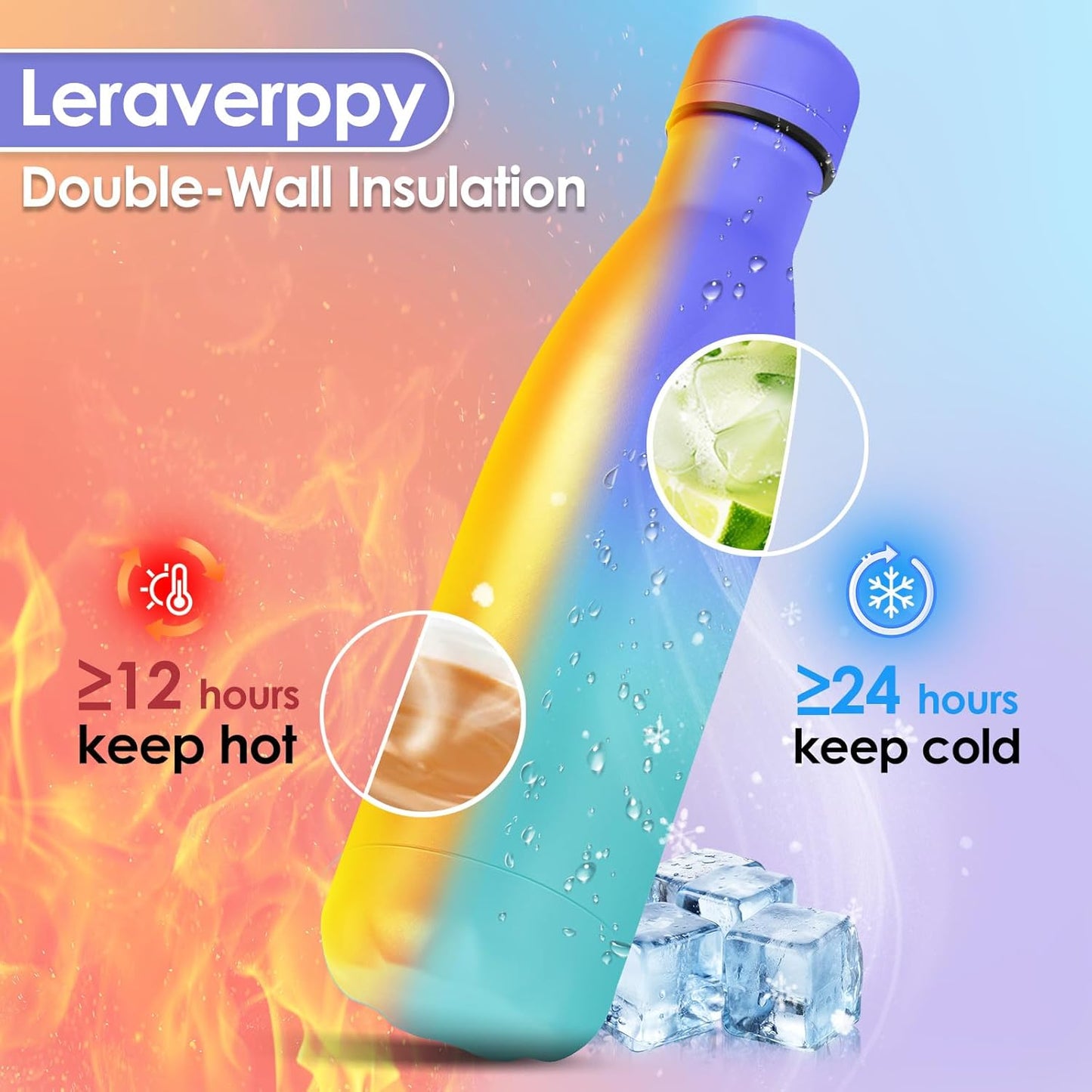 17oz Cola-Bottle Shaped Stainless Steel Leak-proof Water Bottle,Double Wall Vacuum Insulated Metal,Travel Mug For Sports Indoors & Outdoors,BPA-Free Kids Flasks,Purple Blue(4Pack)