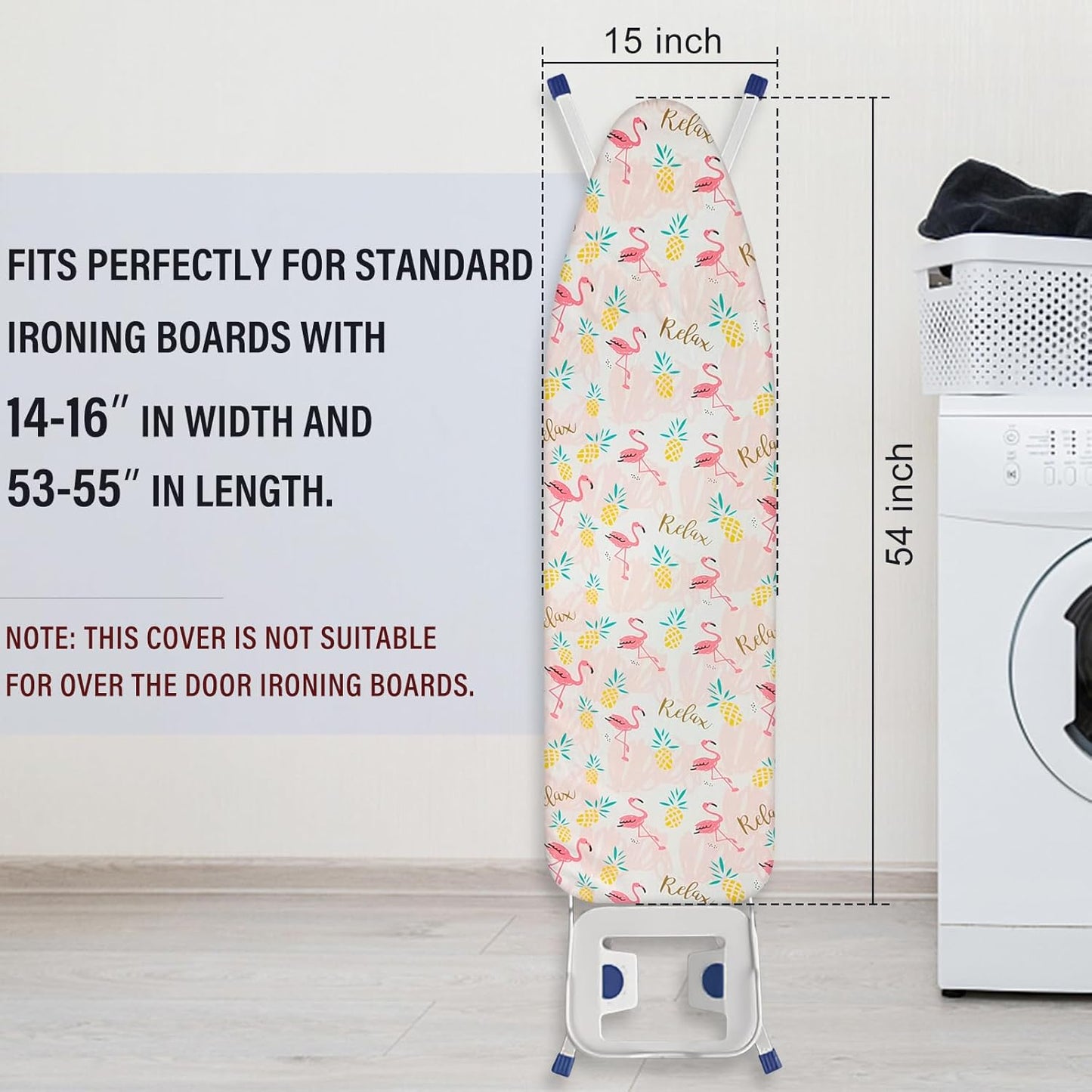 Ironing Board Cover and Pad 15x54 Inch Standard Ironing Board Cover with Elastic Edge and Hook and Loop Fasteners Scorch and Stain Resistant Cotton Ironing Covers with Thick Padding