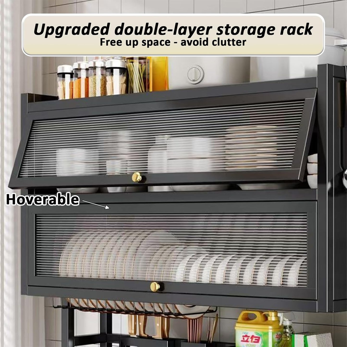 Over The Sink Dish Drainer Drying Rack 4 Tiers with Cover, Keep Kitchen Sink Shlef Organized Space-Saving Dish Drying Rack, Large Drying Rack for Dishes, Glasses, Bowls, Cutlery W-29.5in