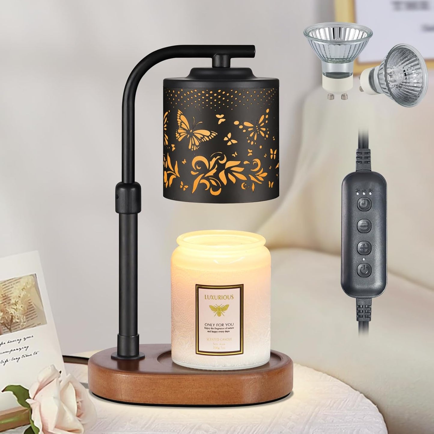 kobodon Candle Warmer Lamp with Timer,Birthday Gifts for Women Mom,Adjustable Height for Scented Jar Candles,Electric Candle Lamp Warmer for Home Decor(Butterfly)