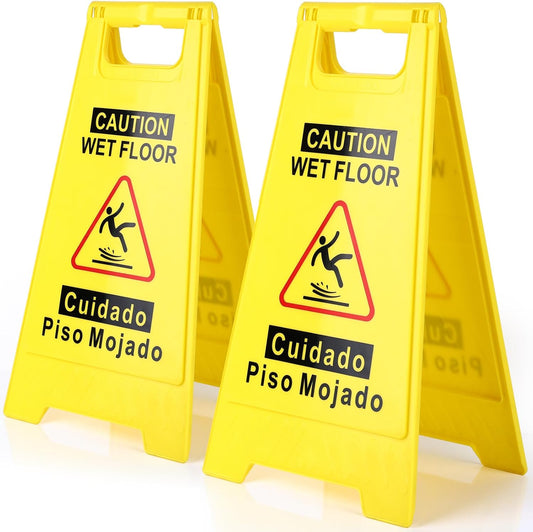 2-Pack Caution Wet Floor Sign,17.5" Height,Bright Yellow Double-Sided Folding A-Shaped Frame