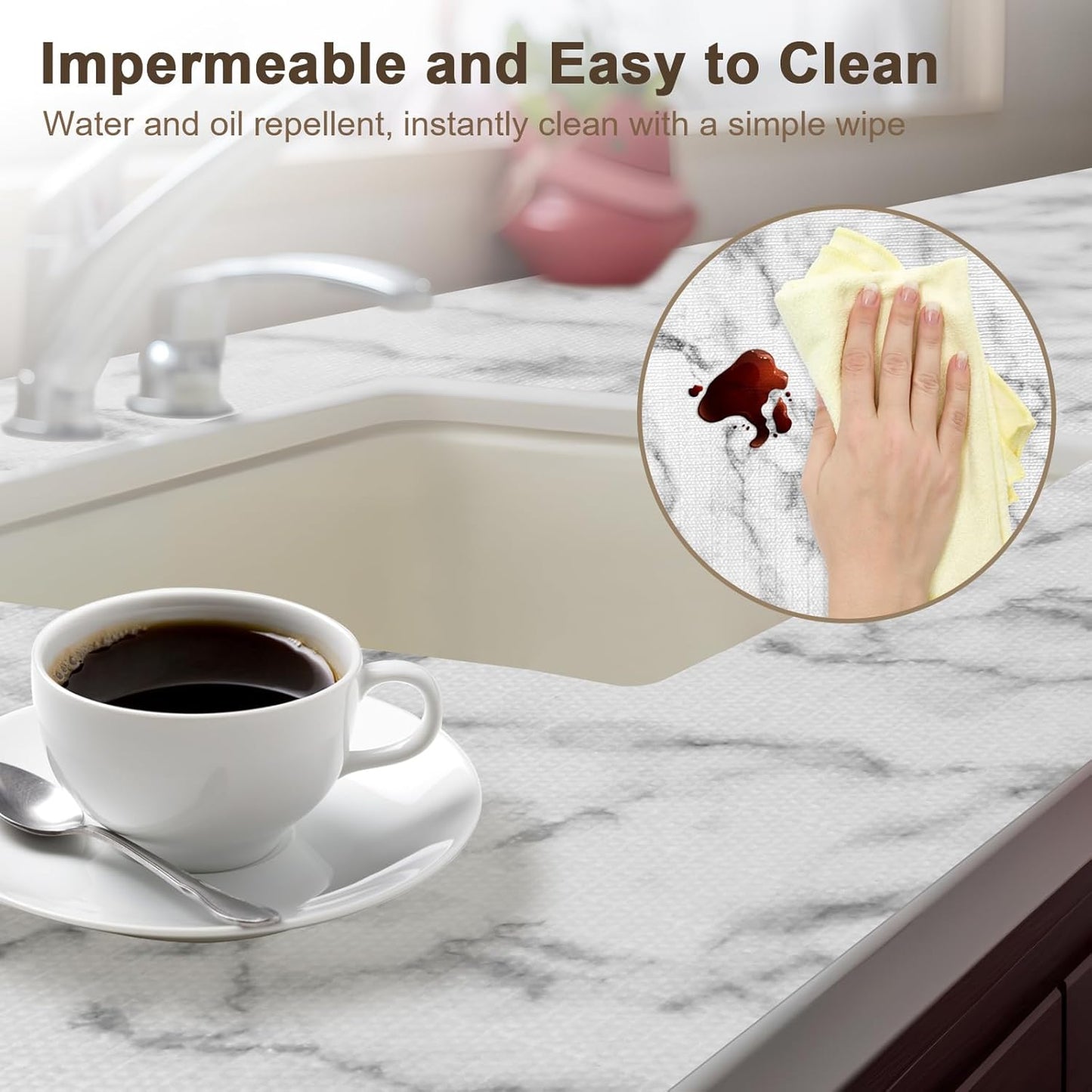 OcePor Non-Adhesive Drawer and Shelf Liner 12IN x 20FT，Non Slip Cabinet and Cupboard Liner, Kitchen Cabinet Liners for Shelves, Waterproof Drawer Shelf Liners for Cabinets/Bathroom Cupboard, Marble