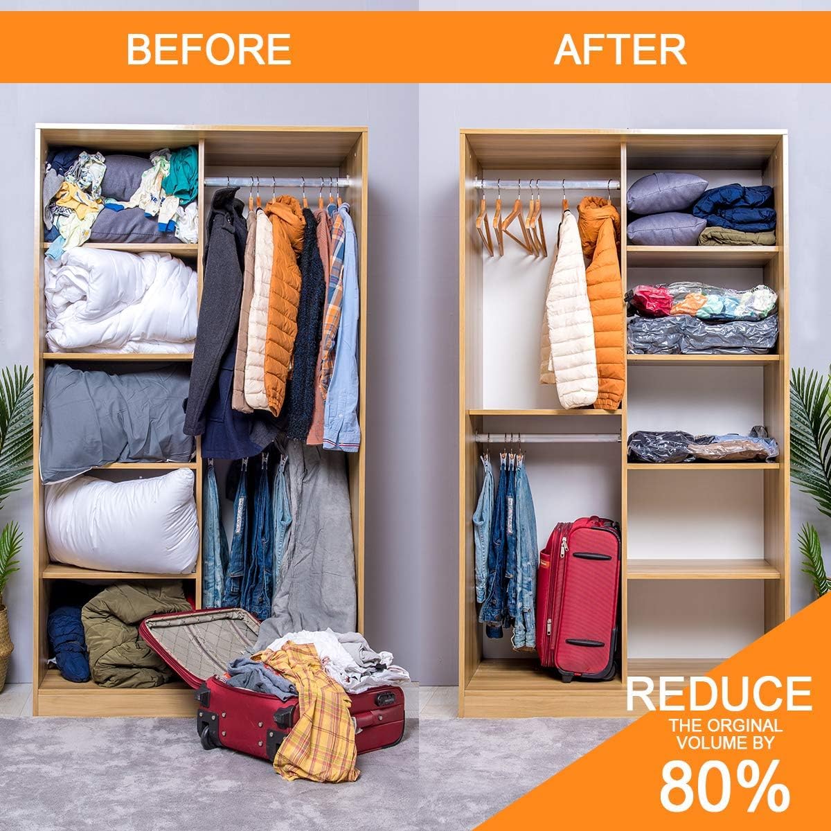 GONGSHI Vacuum Storage Bags, Space Saver Seal Bags For Clothing, Travel Luggage,Blankets
