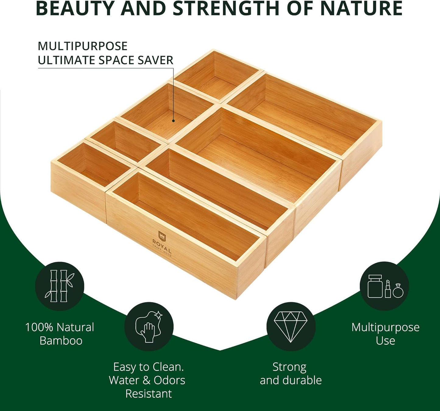 ROYAL CRAFT WOOD Bamboo Jewelry Organizer Box & Chests Set - Versatile Storage Solution for Makeup, Jewelry, and Bathroom Essentials (8 Boxes)