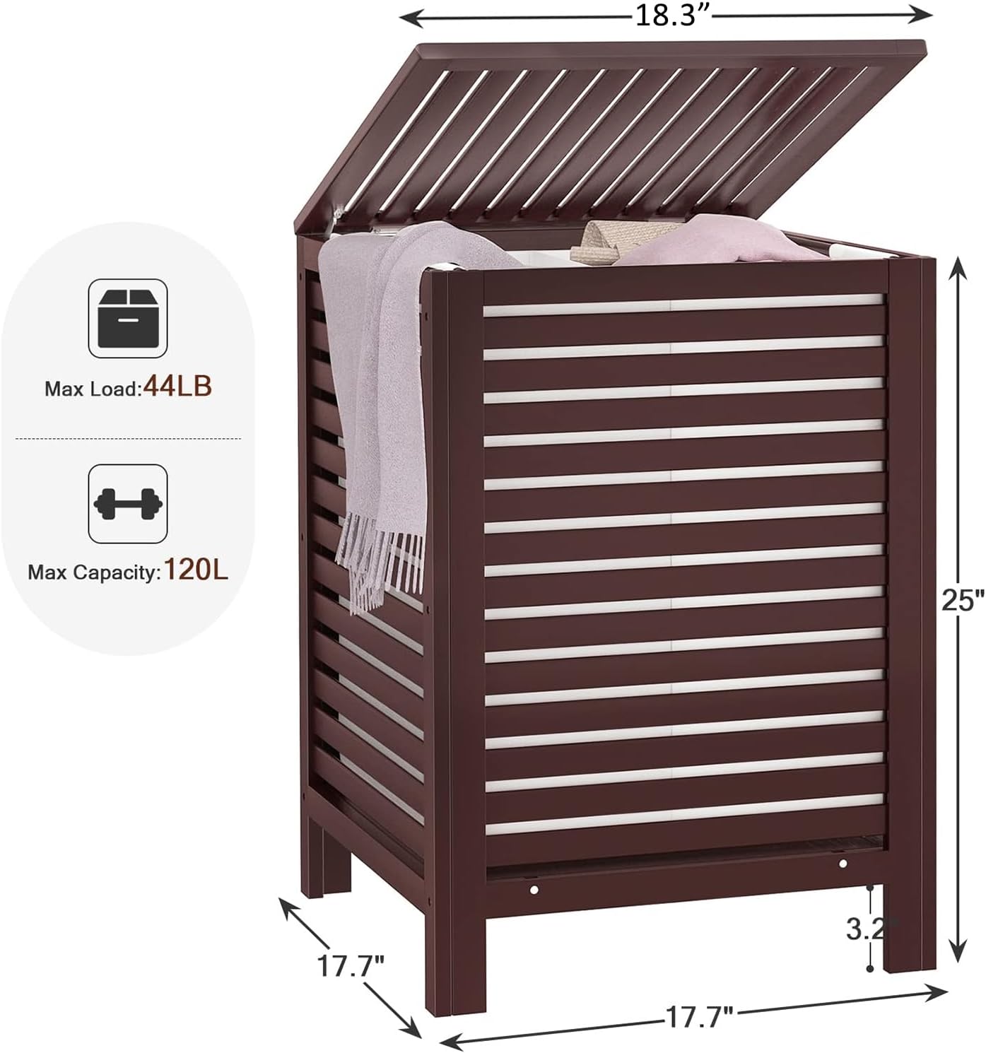 Homykic Bamboo Laundry Hamper with Lid, 120L Large Clothes Laundry Sorter with Removable 2-Section Liner Bag, Raised Laundry Basket Organizer for Clothing, Bathroom, Bedroom, Laundry Room, Espresso