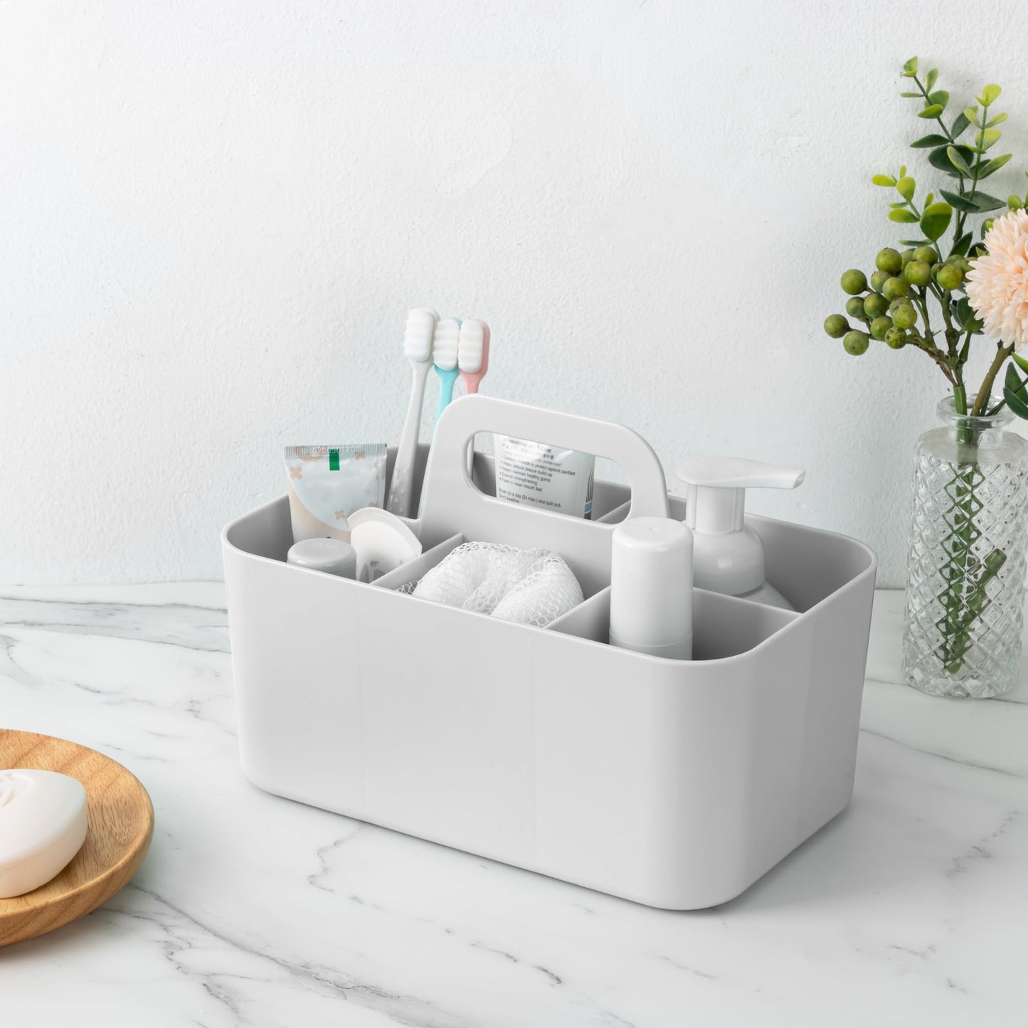 Tiawudi Multipurpose Caddy Organizer, Plastic Caddy with Handle, Stackable Desk Organizer for