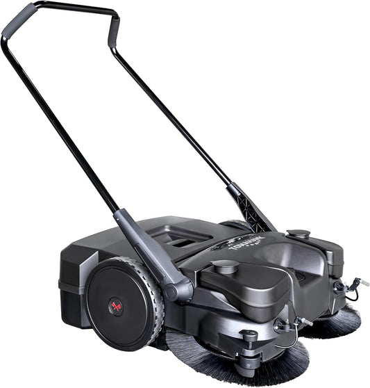 30" Battery Powered Push Sweeper with Triple Power Brooms Electric Drive and Dust Suppression (30"