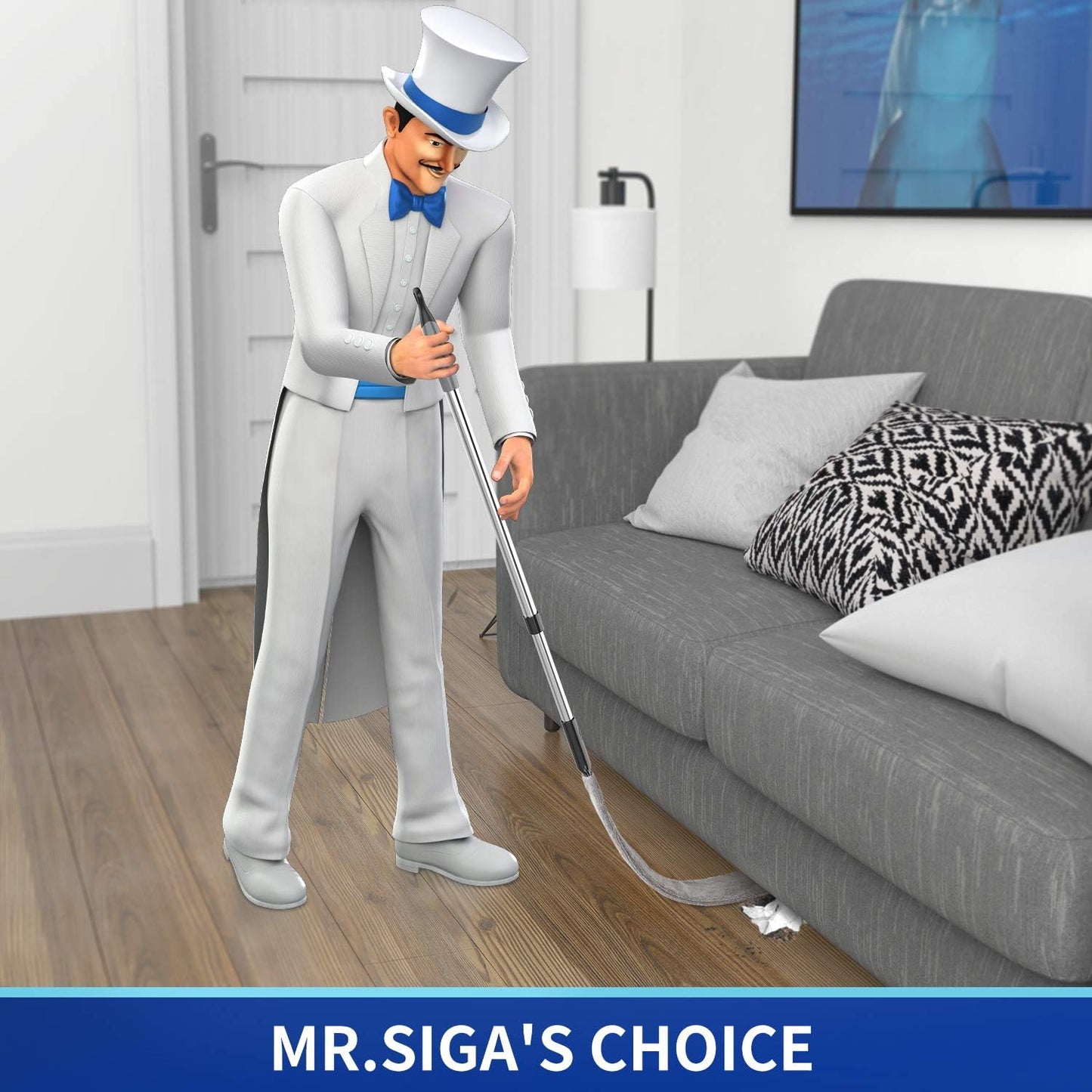 MR.SIGA Flexible Microfiber Long Duster for Gap Cleaning, Stainless Steel Adjustable Handle, Washable Gap Cleaning Duster Gray