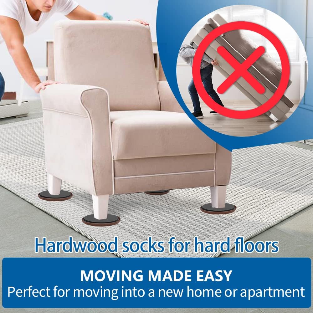 5" Furniture Sliders, 2-in-1 Furniture Movers Sliders with Hardwood Socks, 4+4 Pack - 4 Furniture Sliders for Carpet and 4 Hardwood Socks, Move Your Furniture Easily!