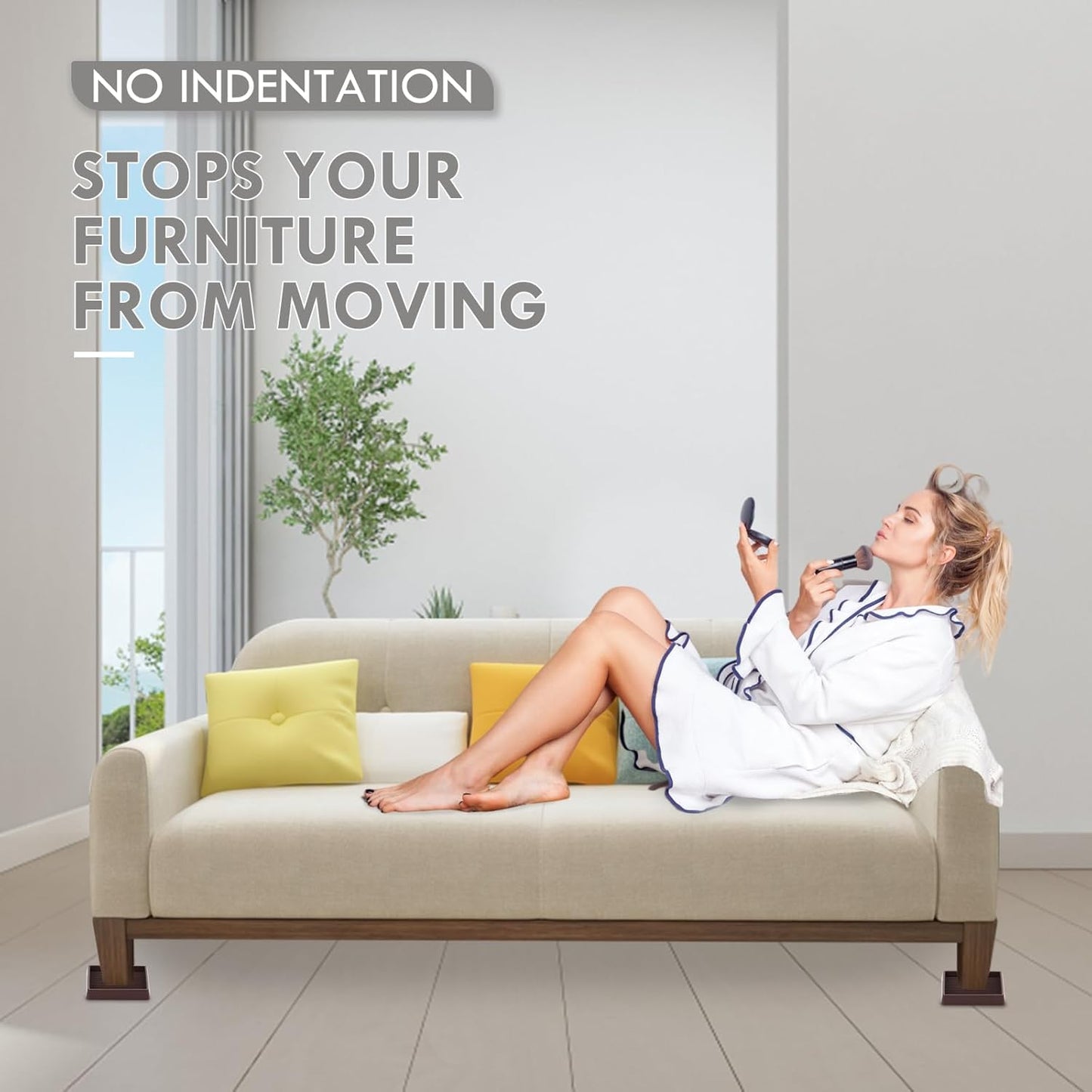 Non Slip Furniture Pads, 1.5” Round Rubber Caster Cups, 8 Pcs Furniture Coasters, Anti-Slip Gripper, Anti Slide Furnitures Feet Floor Protectors for Bed Couch Stoppers - Brown