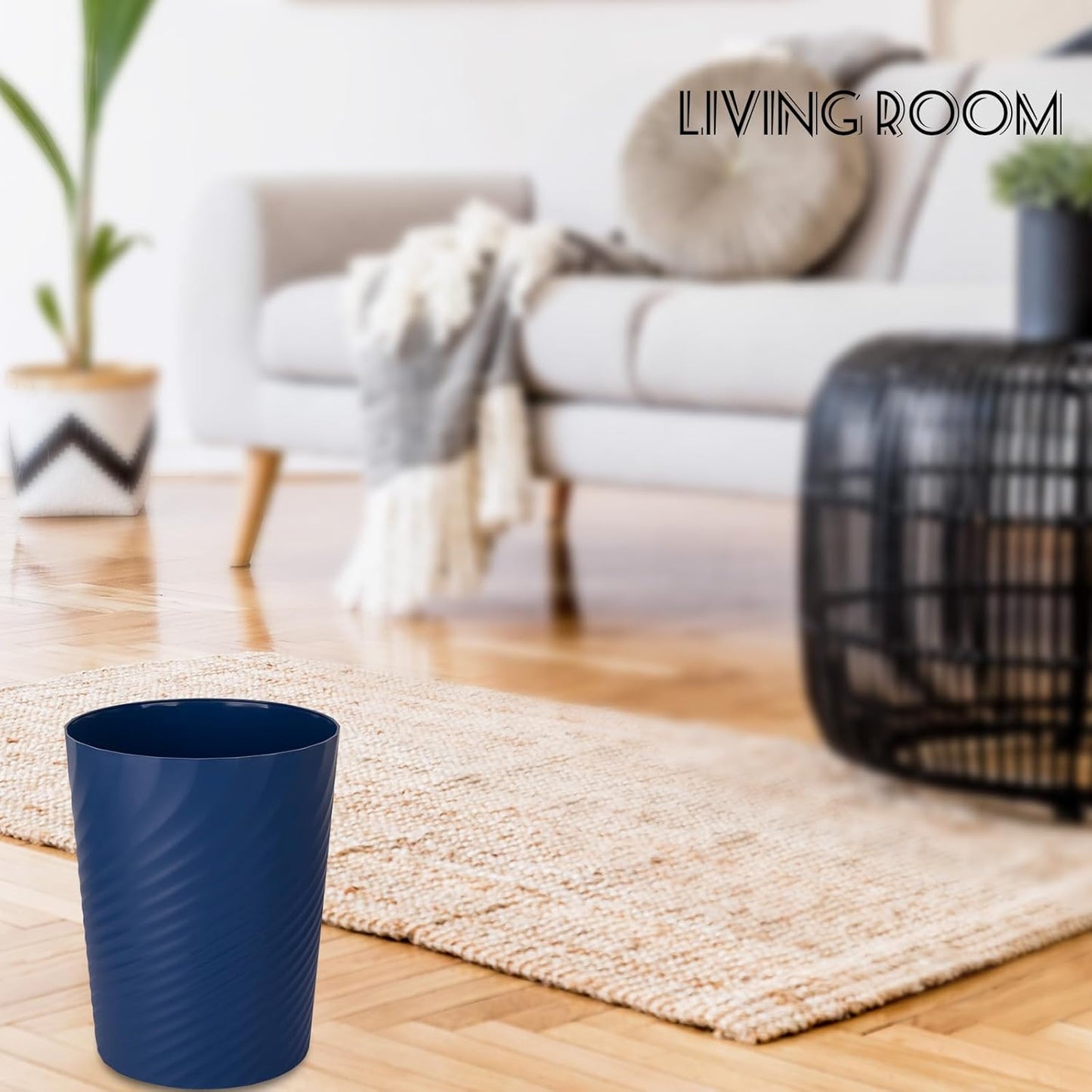 UUJOLY Plastic Small Trash Can Wastebasket, Garbage Container Basket for Bathrooms, Laundry Room, Kitchens, Offices, Kids Rooms, Dorms, (Navy Blue, 1.8 Gallon/2 Pack)