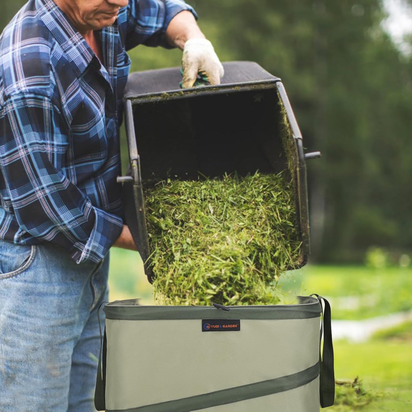 YUDI & GARDEN 46 Gallon Square Collapsible Yard Waste Containers｜Collapsible Trash Can｜Camping Trash Can, for Collecting Weeds or Yard and Party Waste, Green