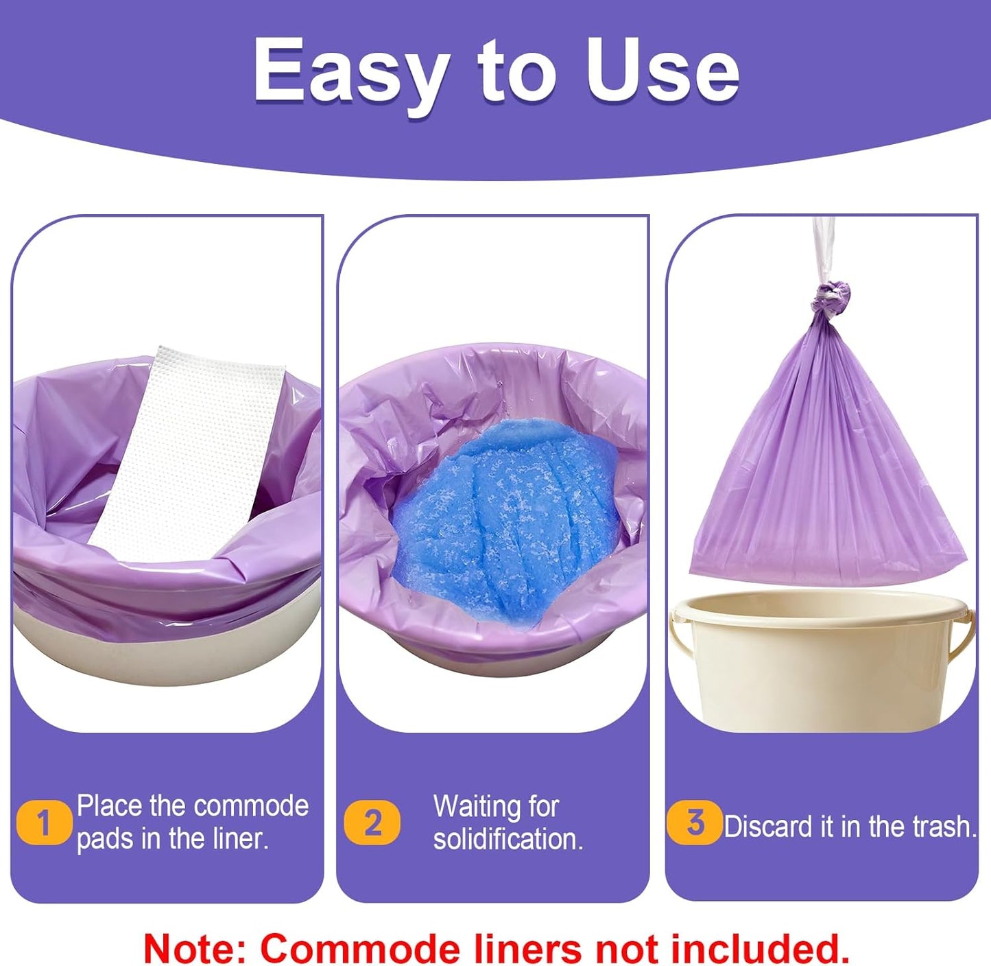 100 Commode Absorbent Pads for Bedside Commode Liners, Disposable Commode Liners Pads with Absorbent Gel, Portable Potty Liner Pads for Toilet Bags Bedpans