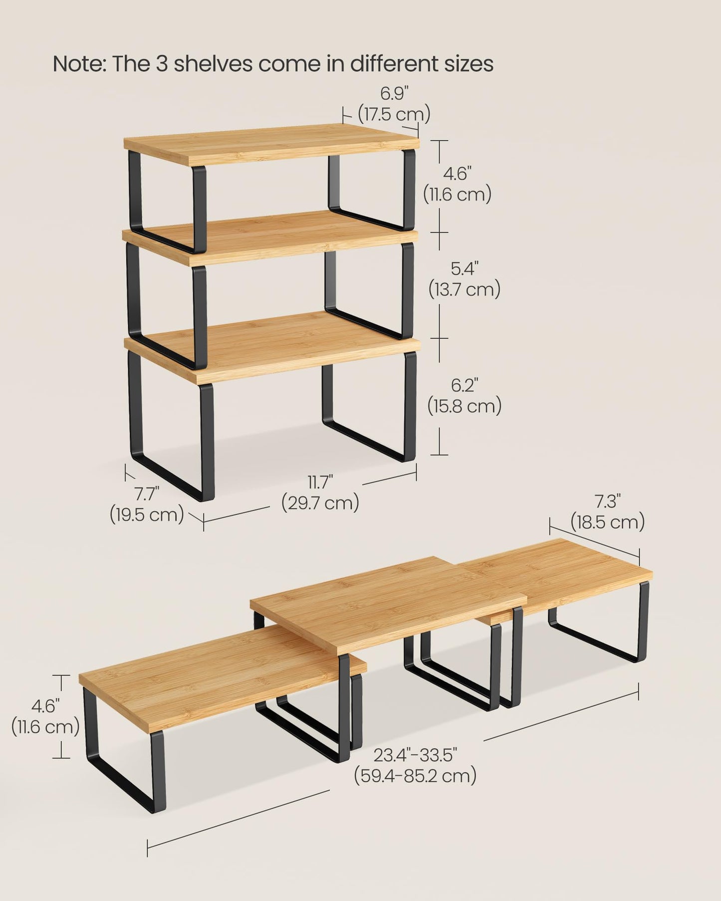 SONGMICS Cabinet Organizer Shelf, Set of 3 Kitchen Counter Shelves, Kitchen Storage, Spice Rack