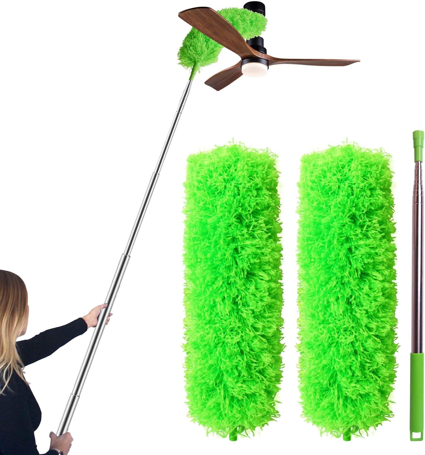 Ceiling Fan Cleaner Duster, Bafezoze Extendable Long Duster for High Ceilings, Telescoping Tall Extension Pole Green