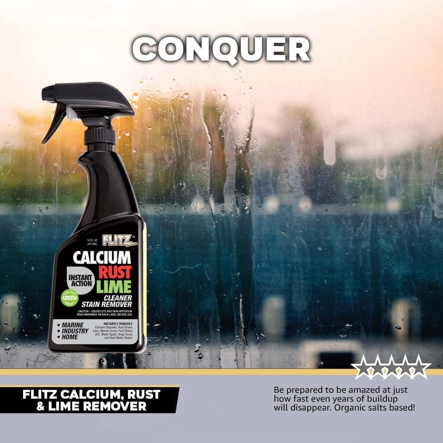 Flitz Calcium, Rust, & Lime Remover - 16oz Bottle of USA-Made Limescale Remover for Toilets, Showers, and More - Powerful Spray that Instantly Eliminates Tarnish, Grease, and Other Grime (1 Pack)