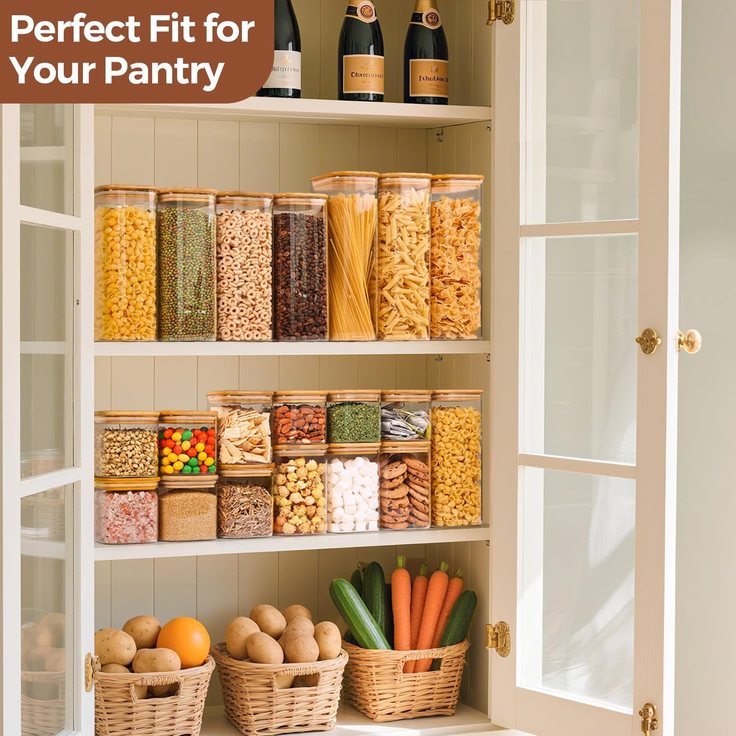 ComSaf Glass Pantry Storage Containers (0.7Qt/1.2Qt/1.6Qt) Set of 6, Square