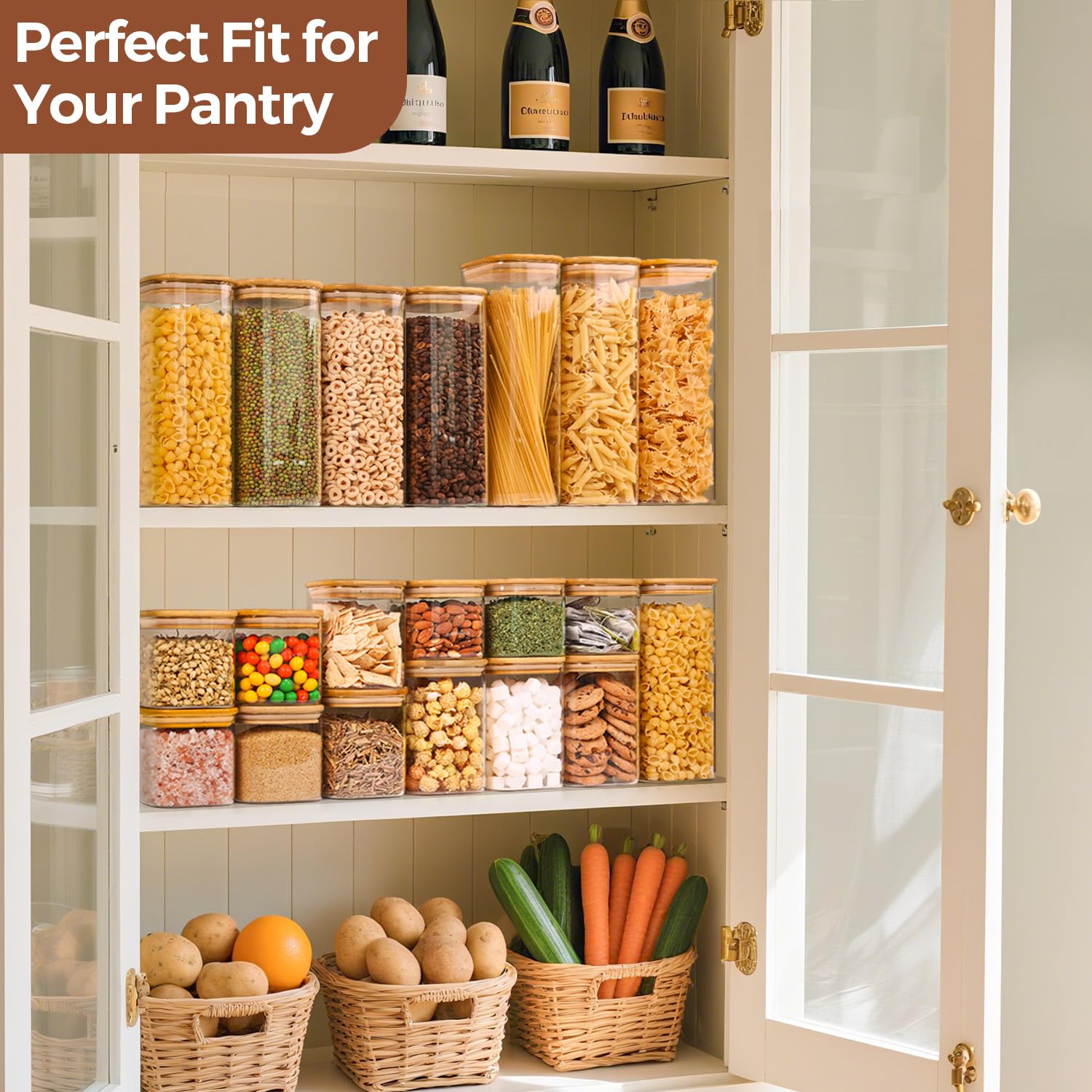 ComSaf Glass Pantry Storage Containers (0.7Qt/1.2Qt/1.6Qt) Set of 6, Square