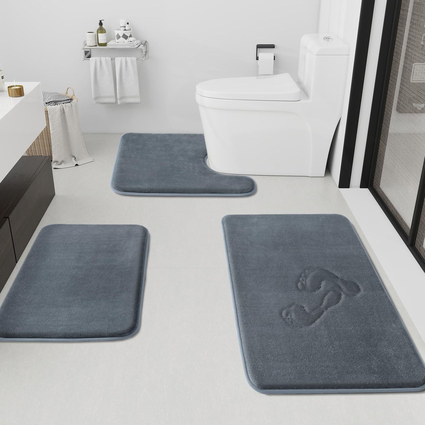 HUXMEYSON Bathroom Rugs Sets 3 Piece, Non-Slip & Quick Dry Bath Mat Set, Ultra Soft Velvet Bath