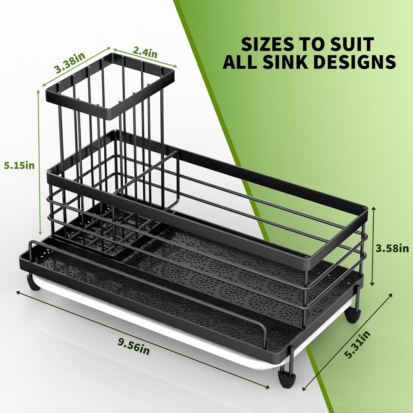 Cisily Large Capacity Kitchen Sink Caddy Organizer, Rustproof Non-Slip Sponge Holder With Dish Brush Holder Organizer, Kitchen Organization and Storage, Essentials Accessories for Countertop